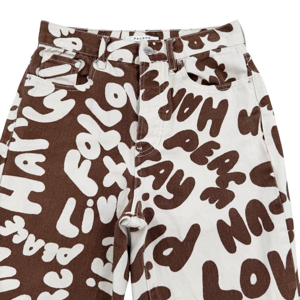 PacSun 25 Dad Jean Brown Graffiti Print High Waisted Straight Leg Button Fly - Picture 4 of 10